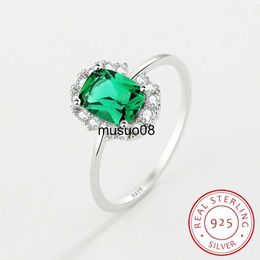 Band Rings 2022 NEW Classic Emerald Ring For Woman Real S925 Silver Diamond Crystal Flower Loyal Finger Wedding Party Gift Female Jewellery J230602