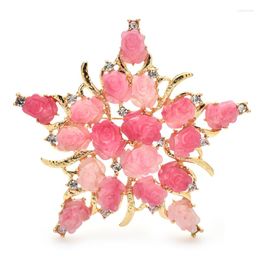 Brooches Wuli&baby Big Flower Star For Women Pink Resin Beautiful Five-pointed Office Party Brooch Pin Gifts