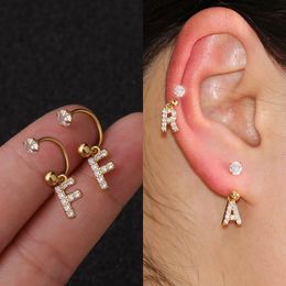 2PCS Stainless Steel Small Crystal CZ 26 Letter Ear Studs Earring Women Hoop Helix Tragus Cartilage Conch Daith Piercing Jewellery