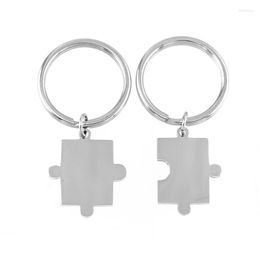 Keychains Stainless Steel Blank Puzzles Tags Pendant Keychain DIY Jigsaw Charms Key Ring Mirror Polished Wholesale 10pairs