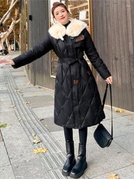 Women's Trench Coats 2023 Women Winter Faux Fur Collar Long Vintage Female Elegant Parkas Casual Street OL Warm Thick With Belt