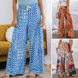 Capris Summer Pants Ethnic Fashion Print Brushed Wide Leg Competition Loose Bohemian Mid Waist Trauss Women's Dress P230602