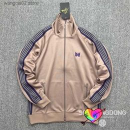 Men's Jackets 2023 Taupe Needles Track Jacket Men Women Knitted Purple Stripe Poly Smooth Needles Jackets Butterfly Sport Coat T230602