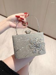 Evening Bags Luxury Diamonds Flower Day Clutches Bag Designer Bling Rhinestone Women Ring Handle Handbag Shoulder Mini Flap Purse