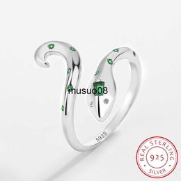 Band Rings 2022 NEW Luxurious Irregular Double Snake Head Emerald Couples Ring For Women Genuine Original Sterling Silver Wedding Jewelry J230602