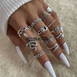 Band Rings Vintage Fashion Joint Ring Star Moon Sun Face Love Leaf Flower Ring 12 Piece Set J230602