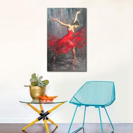 High-quality Spanish Dancing Canvas Art Femanco Dancer Red Handmade Figure Artwork for Making A Statement in Boutique Hotels