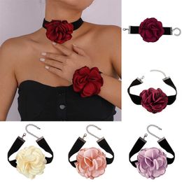 Pendant Necklaces Romantic Statement Adjustable Big Rose Flower Choker Necklaces for Women Bracelet Fashion Wedding Party Bridal Jewellery J230601