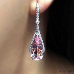 Stud Luxury Sparkling Drop Earrings for Women Silver Colour Inlay Pink Valentines Day Gift Jewellery