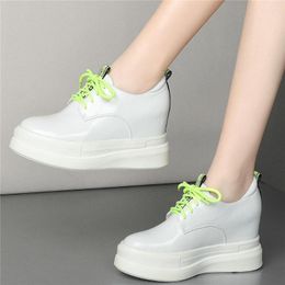 Dress Shoes Casual Women Genuine Leather Wedges High Heel Pumps Female Lace Up Fashion Sneakers Chunky Platform Oxfords