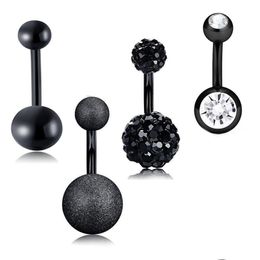 Navel Bell Button Rings Anodized Black Belly Piercing Ombligo 14G Screw Bar Nombril Helix Earrings Body Jewellery Drop Delivery Dh4Me