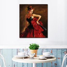 Modern Canvas Art Flamenco Dancer Woman Romantic Realism Spanish Dancing Textured Canvas Oil Painting Beautiful Decor for Loft