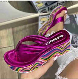 2023 summer women new large Colour thick bottom herringbone slippers slope heel beach sandals women slippers L230518