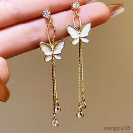 Stud Exquisite Fashion Gold-plated Pearl Long Tassel Crystal Butterfly Earrings for Women Bowknot Chain Dangle Earring Jewelry Gift