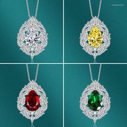 Pendant Necklaces 2023 Luxury Green Red Yellow Silver Color Pear Necklace For Women Anniversary Gift Jewelry Wholesale X8227