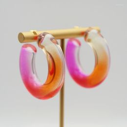 Hoop Earrings UJBOX Glitzy 18 Colours Gradient Coloured Green Pink Blue Orange Acrylic Circle Chunky For Women