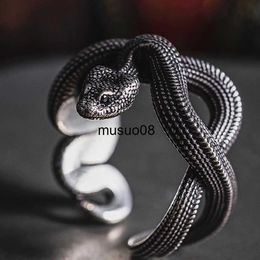 Band Rings Gothic Style Snake Wrap Ring Retro 3D Cobra Metal Adjustable Opening Finger Rings Men Halloween Jewelry J230602