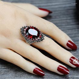 Wedding Rings Silver Jewelry Vintage Thai Large Gem Ring Women's Red Pomegranate Exaggerated Black Ore