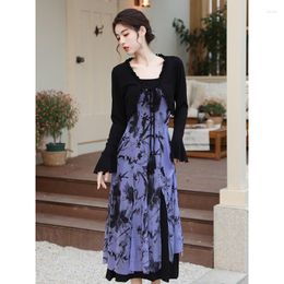 Casual Dresses Elegant Women Dress Chinese Style 2 Pieces Set Vintage Y2K Sweet Slip Cardigan Office Ladies Outfits 2023 Summer