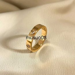 Band Rings Trendy Stainless Steel Rose Gold Color Love Ring for Women Men Couple Shiny Zircon Rings Jewelry Wedding Gift J230602