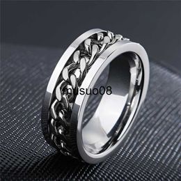 Band Rings New Cool Stainless Steel Rotatable Couple Ring High Quality Spinner Chain Rotable Rings for Women Man Punk Jewellery Party Gift J2306