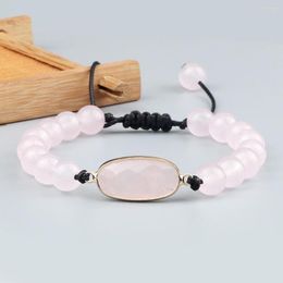 Strand Trendy Pink Chalcedony Beads Pendant Braided Bracelet Women High Quality Natural Stone Jewelry Gift For Girlfriend