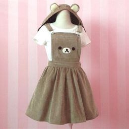 Dresses Kawaii Rilakkuma Lolita Overall Dress Cute Bear Embroidery Hood Ball Gown Japanese Haruku Sweet Women Teenage Girls Jumpskirt