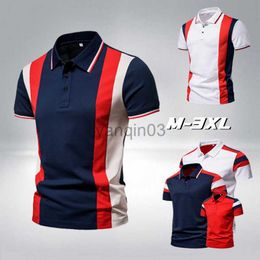 Men's T-Shirts New Men's Stitching Color Lapel T Shirt Comfortable and Breathable Short-sleeved Casual Sport European Football Tee J230602