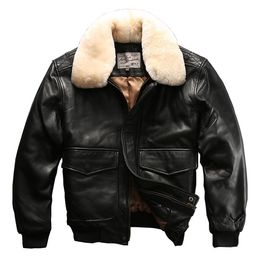 Real Shearling Sheepskin Leather Jackets Bomber Jacket Men Leather Coat Mens Winter Jacket Cotton Padded Thickne Warm Tops Windbreakers