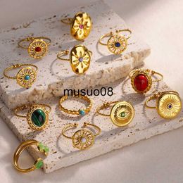 Band Rings Stainless Steel Opal Stone Rings For Women Gold Plated Sun Star Wedding Couple Adjustable Ring Aesthetic Jewellery Free Shipping J230602