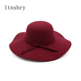 Wide Brim Hats Bucket Hats winter Hats For Women Bucket cap Soft Vintage Wide Brim Wool Felt Bowler Fedora Hat Floppy Cloche Women's Large Hat Church cap 230601