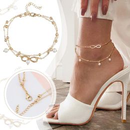 Anklets Bracelet Cord Boho Double Layer For Women Pearl Streaming Pendant Foot Chains 8 Shape Beach Wholesale