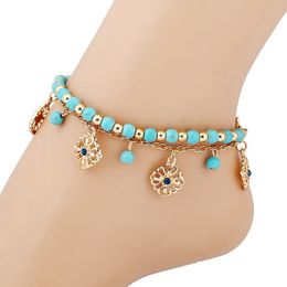 Anklets Sexy Gold Chain Foot Turquoises For Women Love Sandals Rose 2Layer Ankle Bracelets Jewellery Drop Delivery Dhwvl