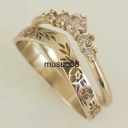 Band Rings Elegant Gold Color Fashion Rings for Women Delicate Inlaid White Zircon Crystal Wedding Rings Set Bridal Engagement Jewelry J230602