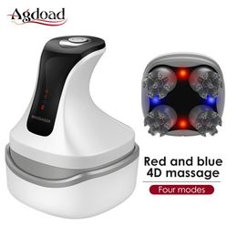 Relaxation 4D Magnetic Head Massager Red Blue Light Physiotherapy Multiple Kneading for Body Shoulder Back Pain Relief Massage Hair Growth