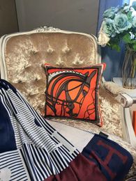 Luxury Sofa Pillow Cases Living Room Homestay Hotel Bedside Cushion Orange Horse Embroidery Backrest Throw Pillowcase without Core45*45CM