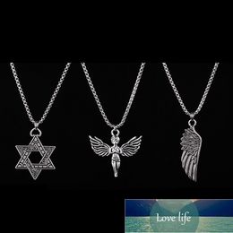 New Hip Hop Wings Necklace European Style Angel Wings Hexagram Necklace Men and Women Couple Necklace