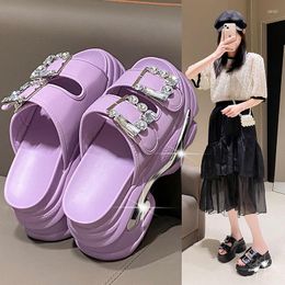 Slippers European Rhinestone Buckle Thick Bottom Higher Slope Heel Sponge Cake Casual Women's Summer High Sandals