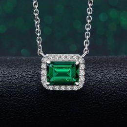 Luxury 2ct Emerald Pendant 100% Real 925 Sterling Silver Charm Wedding Pendants Necklace For Women Bridal Choker Jewellery