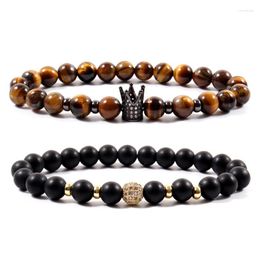 Strand 2023 Classic Luxury Crown Disco Ball Charm Bracelet Men Handmade 8mm Tiger Eye Stone Bead For Jewelry Gift