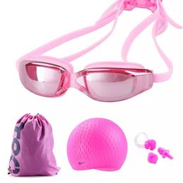 Swimming goggles prescription Myopia professional diving men's waterproof silicone cap swimming pool bag diode glasses P230601