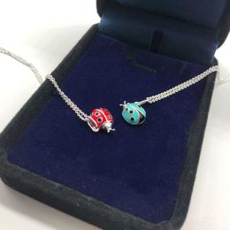 Designer's Brand S925 Sterling Silver womens blue red Seven Star Ladybug Necklace Fashion versatile Personalised Jewellery insect Pendant T3VB