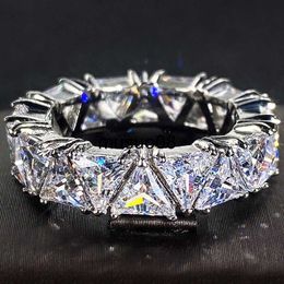 Band Rings Eternity Triangle Lab Diamond Ring White Gold Filled Engagement Wedding Band Rings for women Bridal Party Jewellery Gift J230602