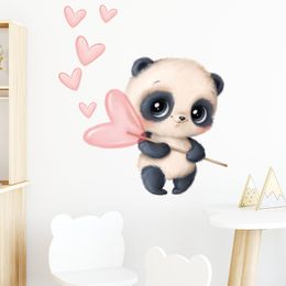 Cute Panda with Pink Heart Wall Stickers for Kids Room Baby Room Nursery Stickers Wall Decals PVC Murals Home Decoration