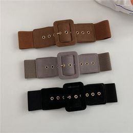 Belts Women Suede Wide Belt Square Buckle Stretch Waistband Lady Skinny Cummerband For Dress Coat Decoration