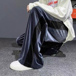 Pants 2022 Fashion Korean Streetwear Women Hip Hop Patchwork Velour Wide Leg Pants,plus Size M6xl Spring Autunm Long Veet Trousers