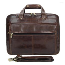 Briefcases Men Top Real Cow Leather Bag Three Layers Briefcase Office Bags Man Genuine 15.6" Laptop Male Tote Handbag