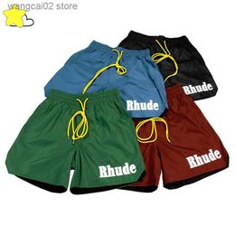 Men's Shorts Summer RHUDE Shorts Men Women Quick Drying Material Embroidery Letter Simple Inside Mesh Stretch Pocket Breeches With Tags T230602