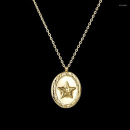 Pendant Necklaces 2023 Golden Five-pointed Star Pattern Women's Necklace Round Card Stainless Steel Girl Jewelry Gift