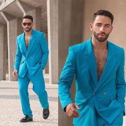 Men's Suits Double-Breasted Two Buttons Blue Men For Wedding 2 Pieces Jacket Pant Fashion Terno Masculino Groom Blazer Trousers Custom